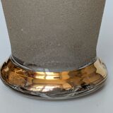 Granite art deco bohemian crystal vase with cranberry pink band and gold edging