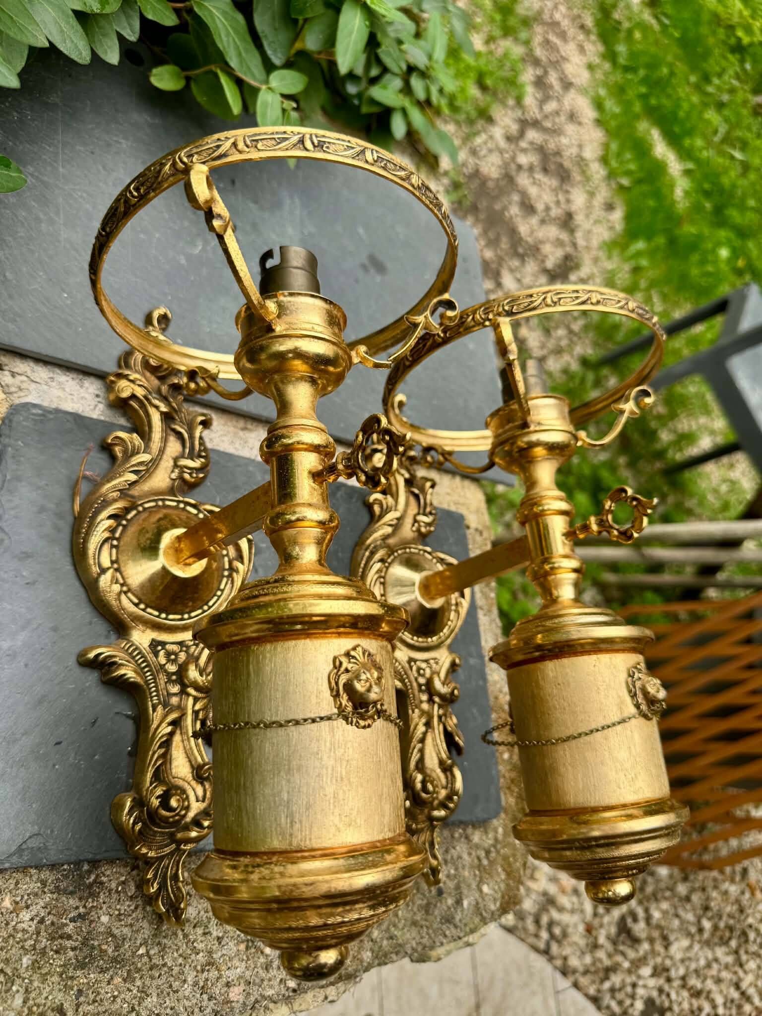 2 wall sconces in brass Empire style