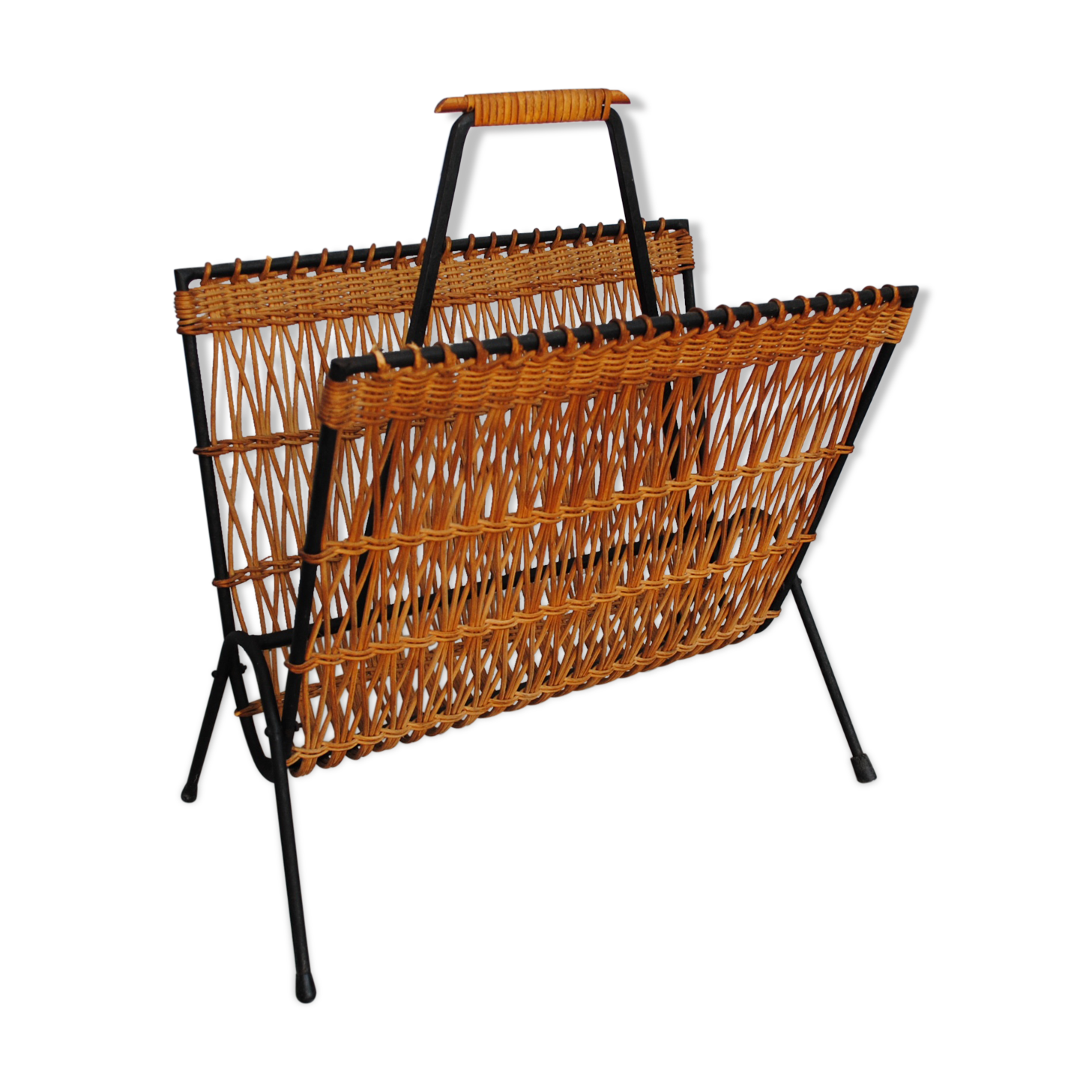 Vintage wicker magazine holder