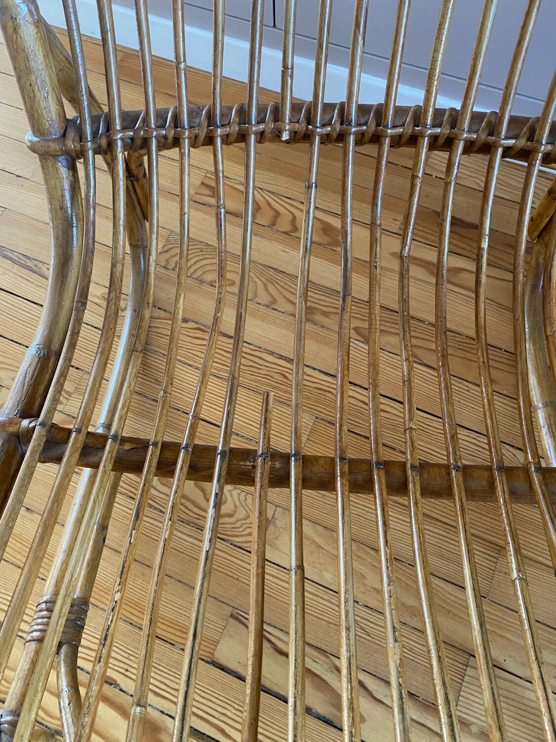 Rare pair of vintage rattan and wicker armchairs from the 1950s