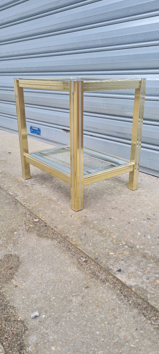 Side table in gold metal and chrome