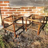 2 antique rattan & glass side tables