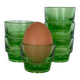 6 egg cups, green glass digestif glasses Lever.