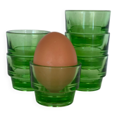 6 egg cups, green glass digestif glasses Lever.