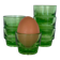 6 egg cups, green glass digestif glasses Lever.