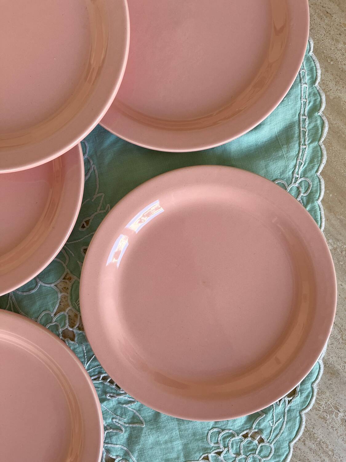 6 powder pink Italian iron earthenware plates
