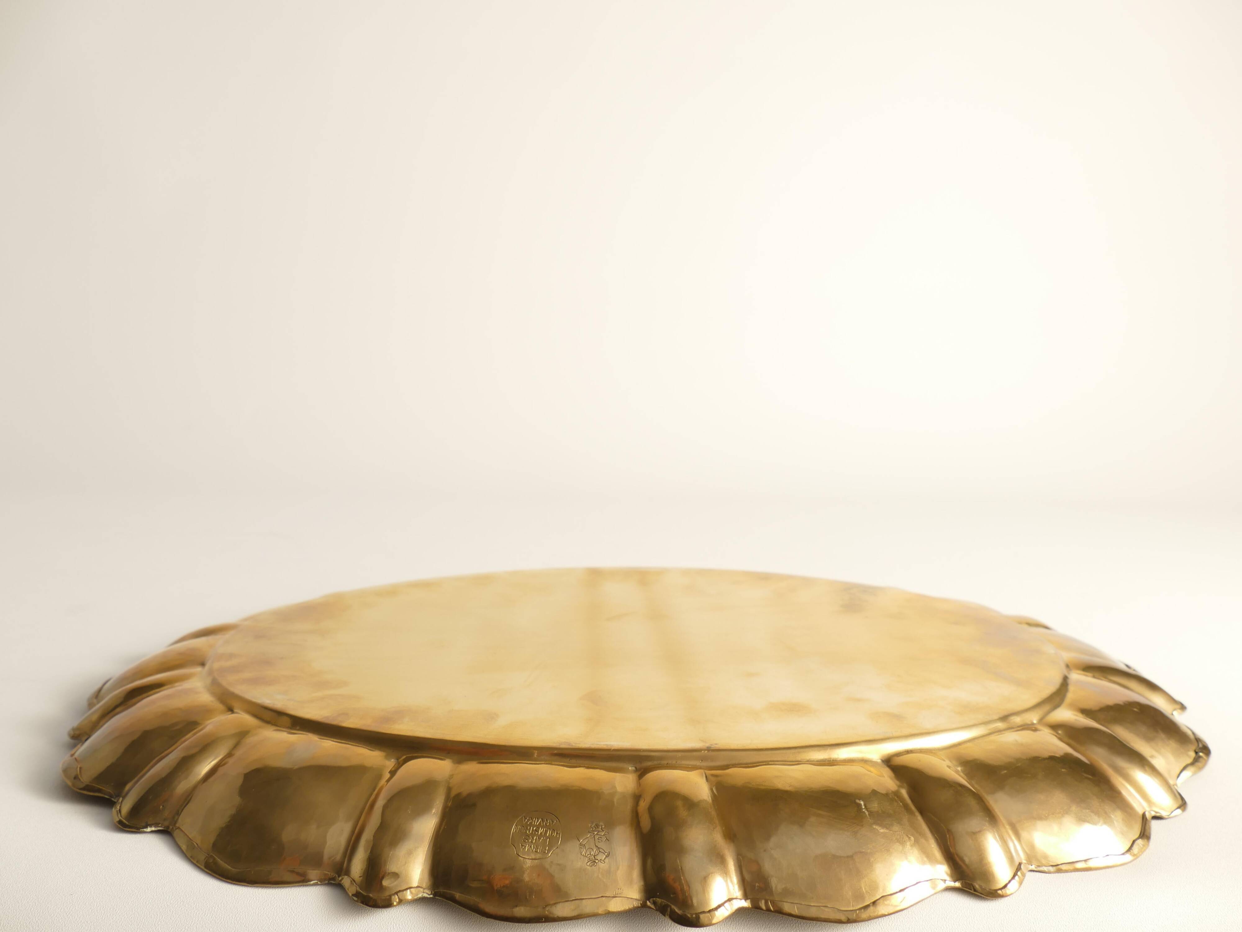 Hollywood Regency Large Oval Brass Tray by Firma Lars Holmström, Sweden 1940's
