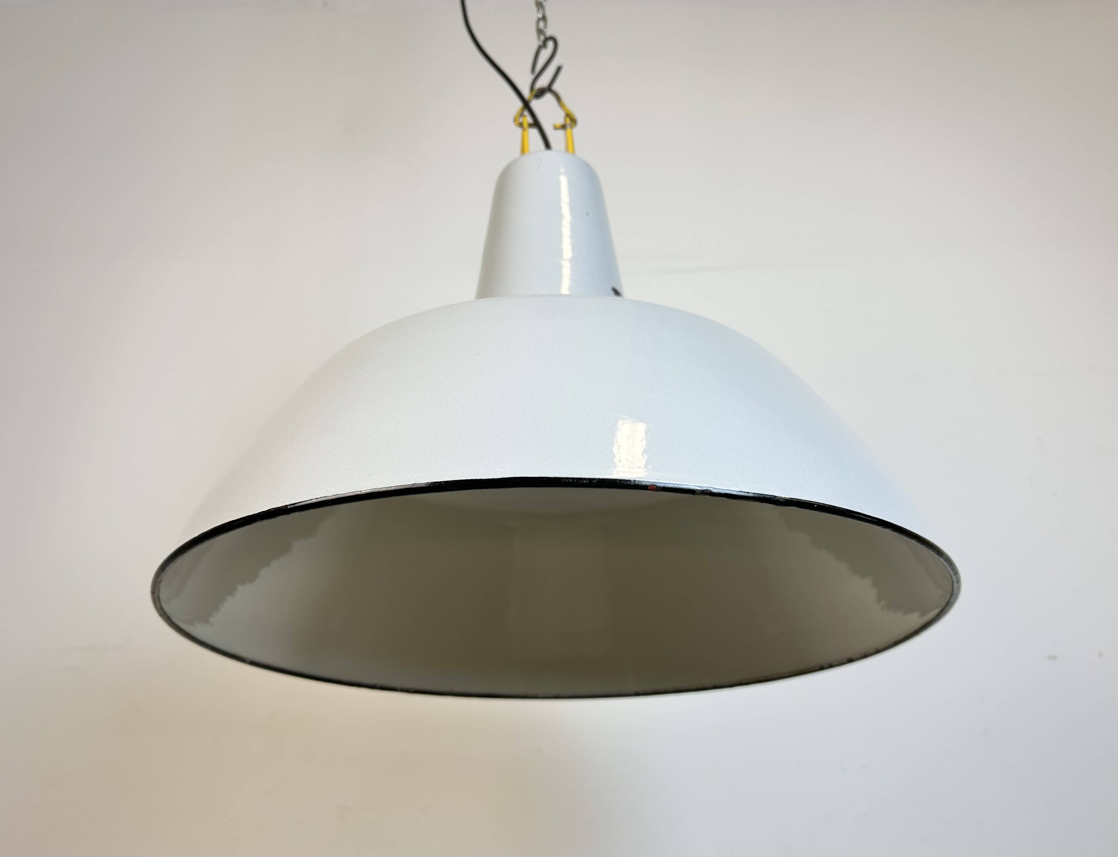 Industrial Grey Enamel Factory Pendant Lamp from Philips, 1960s