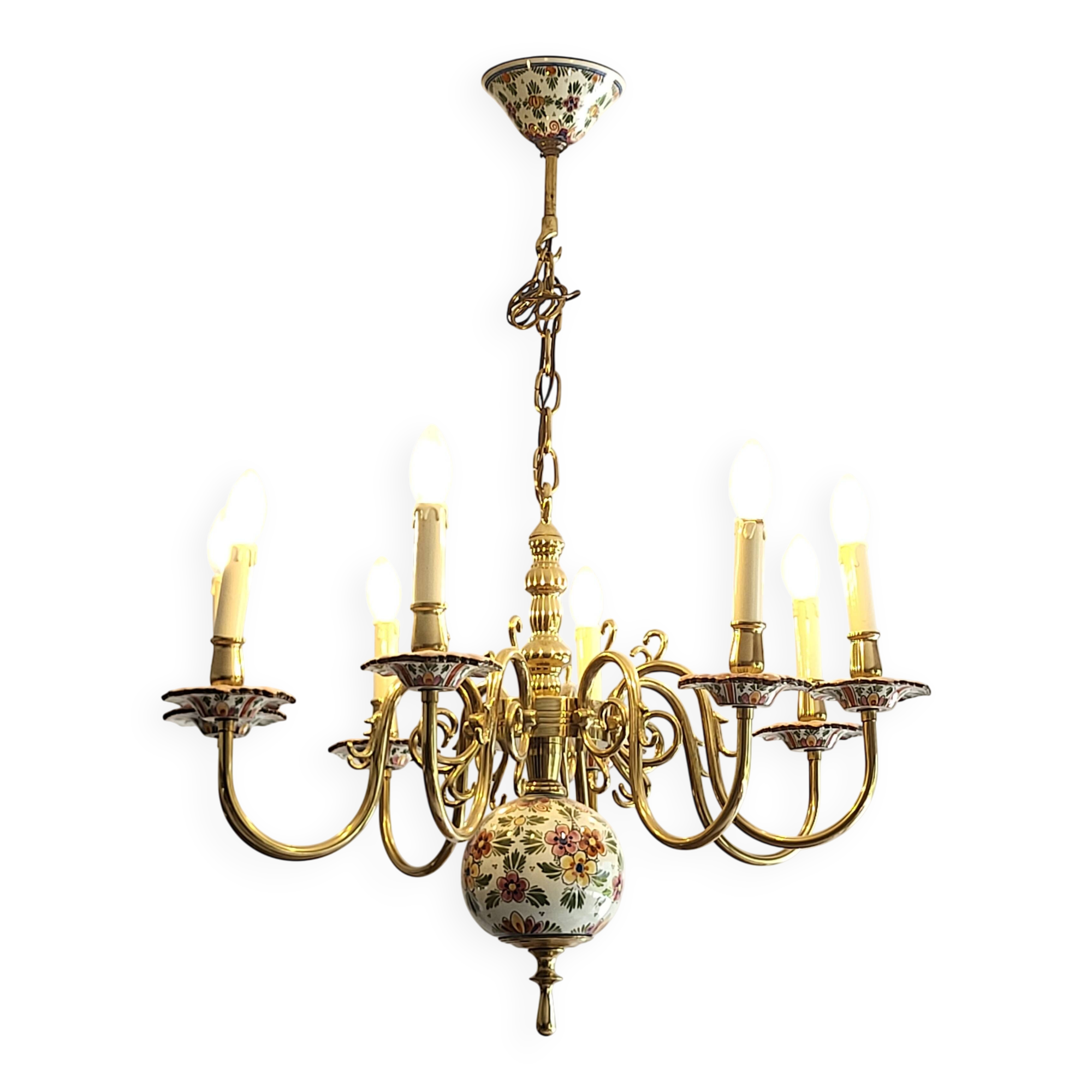 Large Dutch 8-branch chandelier