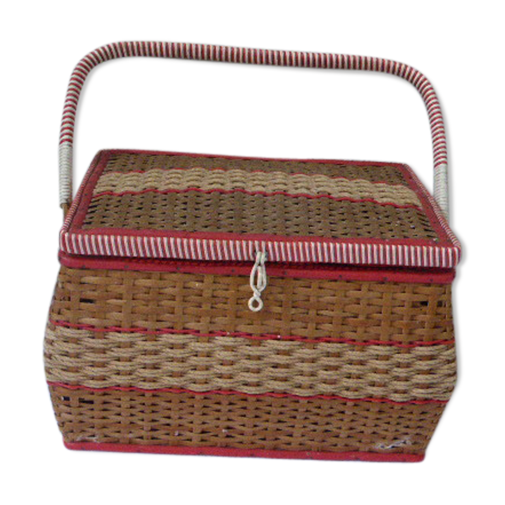 ANCIEN PANIER de COURSE VINTAGE OSIER & SCOUBIDOU VERT COLLECTION DECO CUISINE