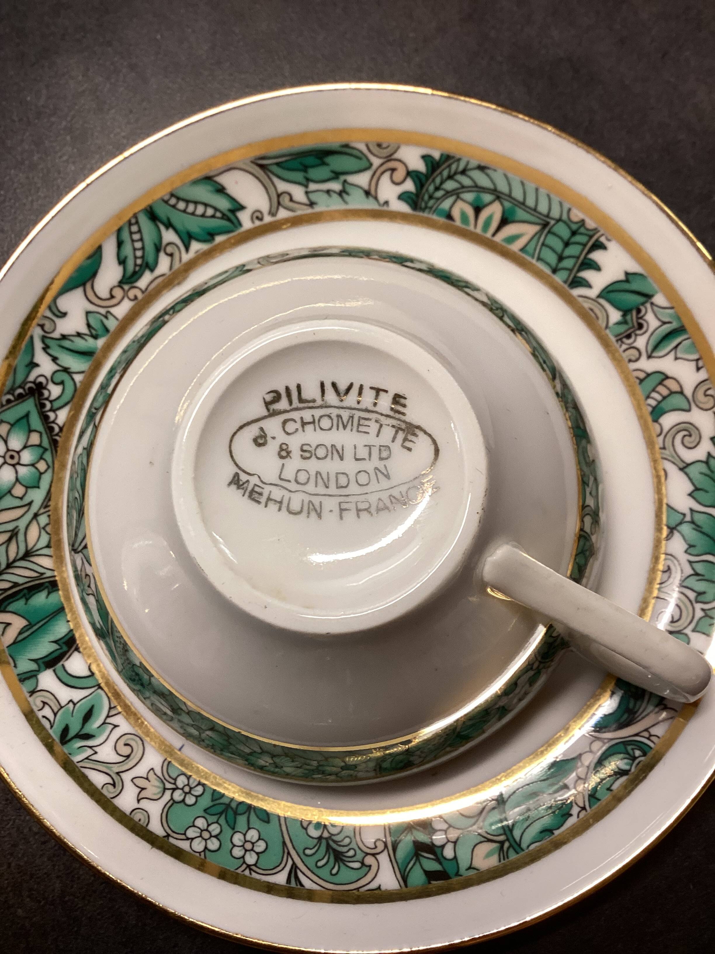 Set of Six Vintage Pillivuyt Coffee Cups and Saucers