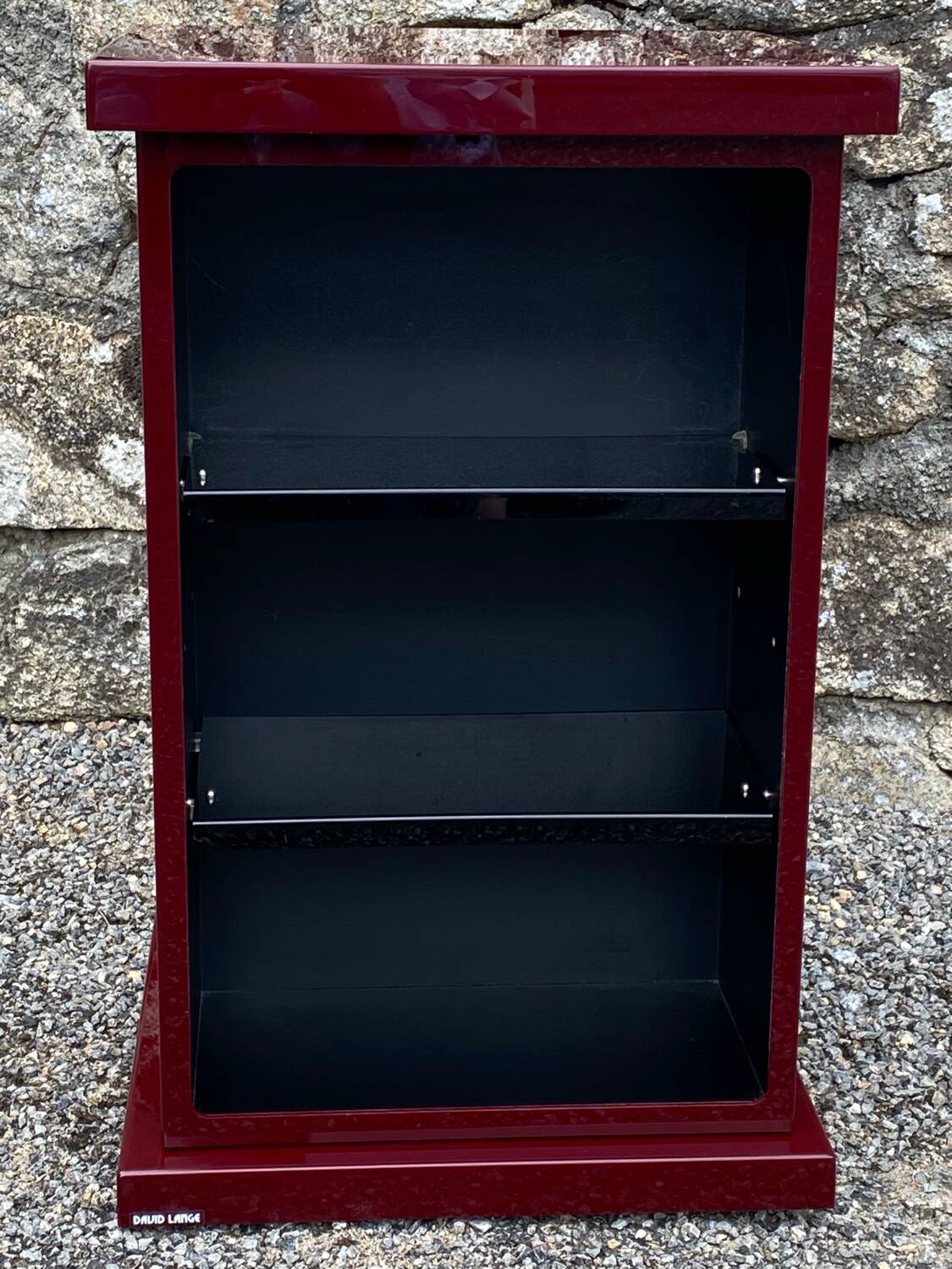 Square plexiglass shelf, burgundy red, david lange vintage 1980