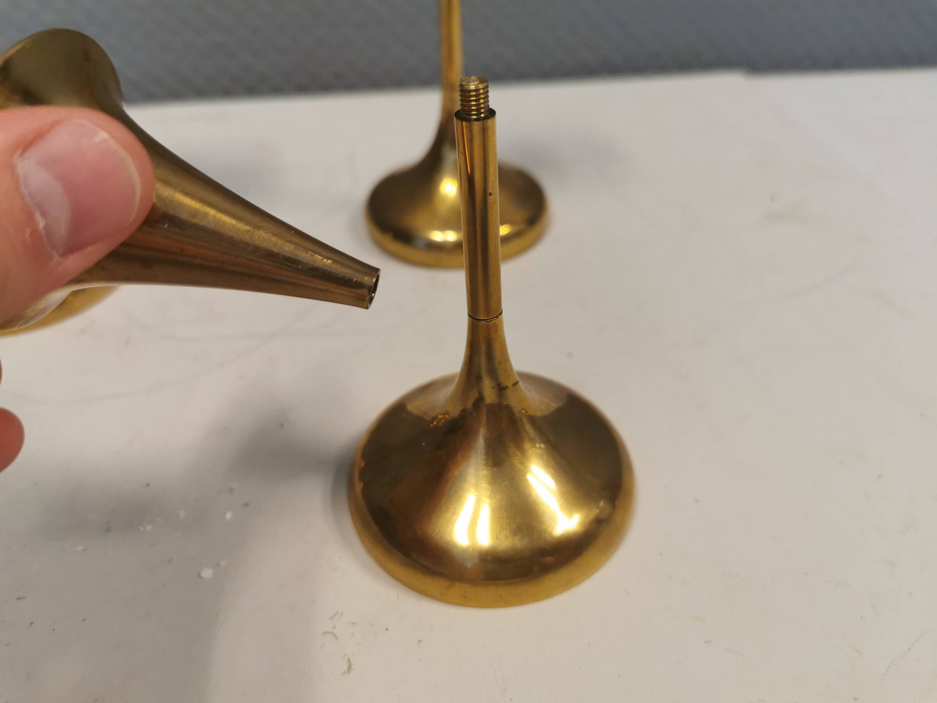 Danish designed candle holders in solid brass.