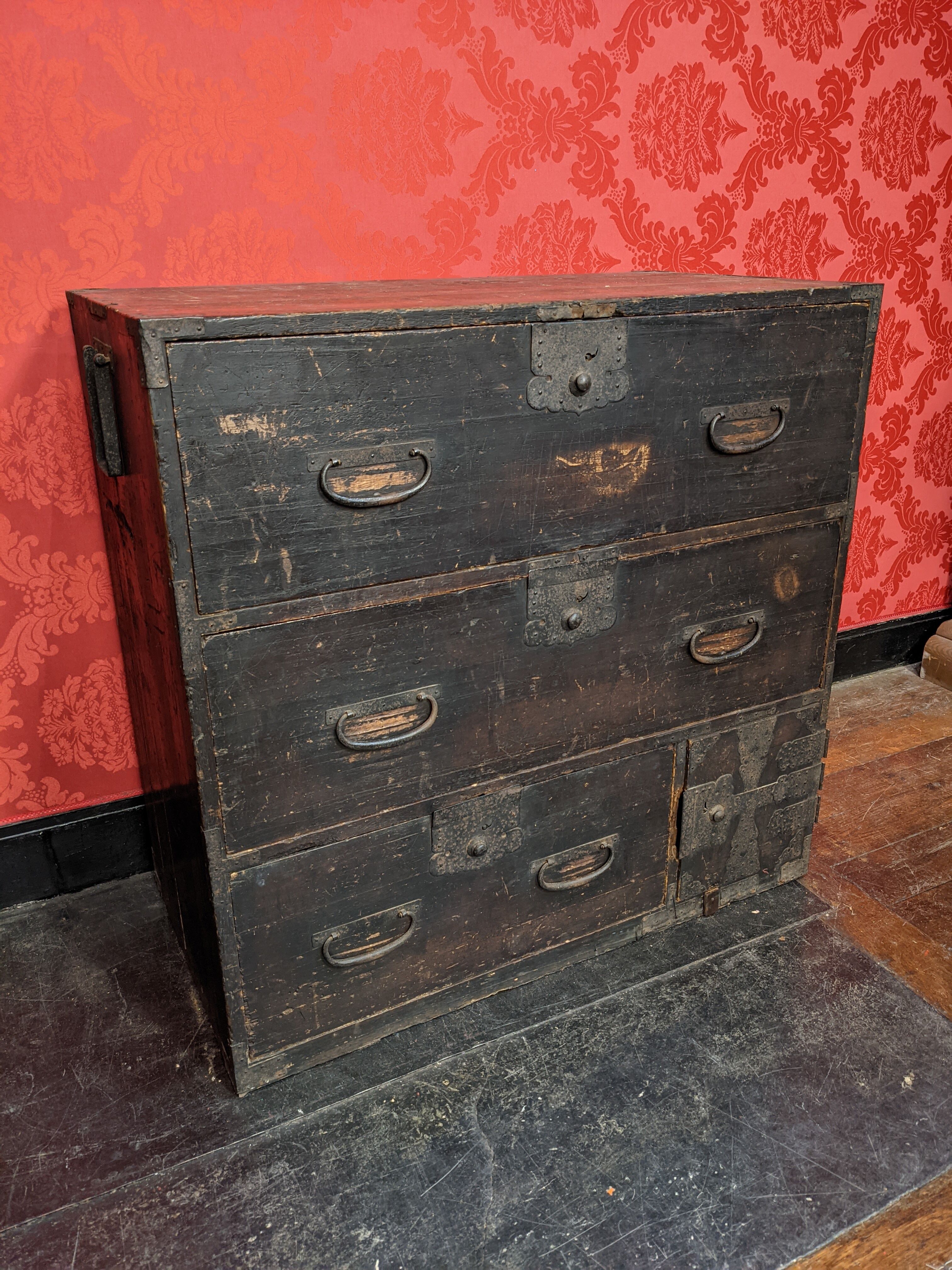 Tansu linen chest of drawers, japan, wabi sabi style, early nineteenth