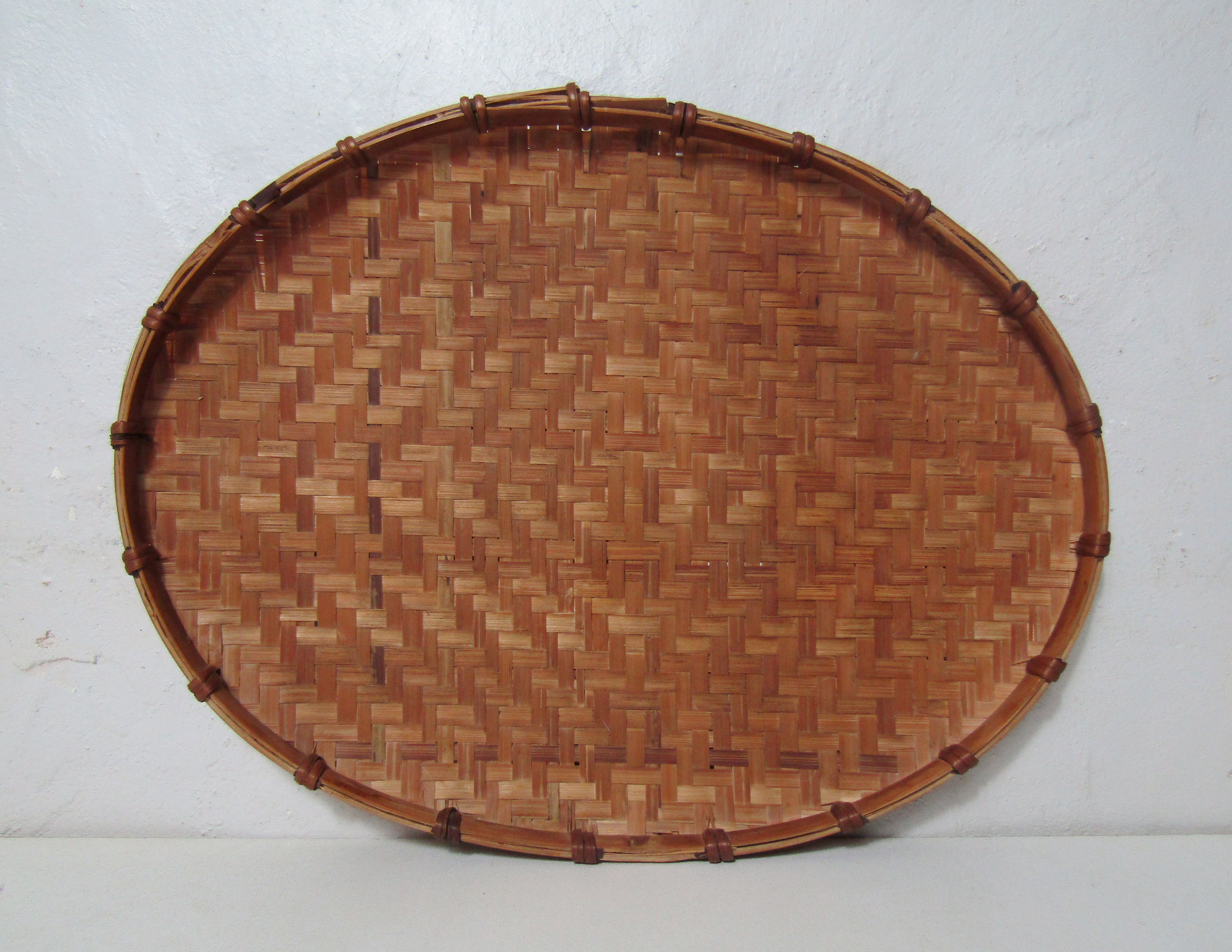 2 plateaux rotin bambou ethnique vintage