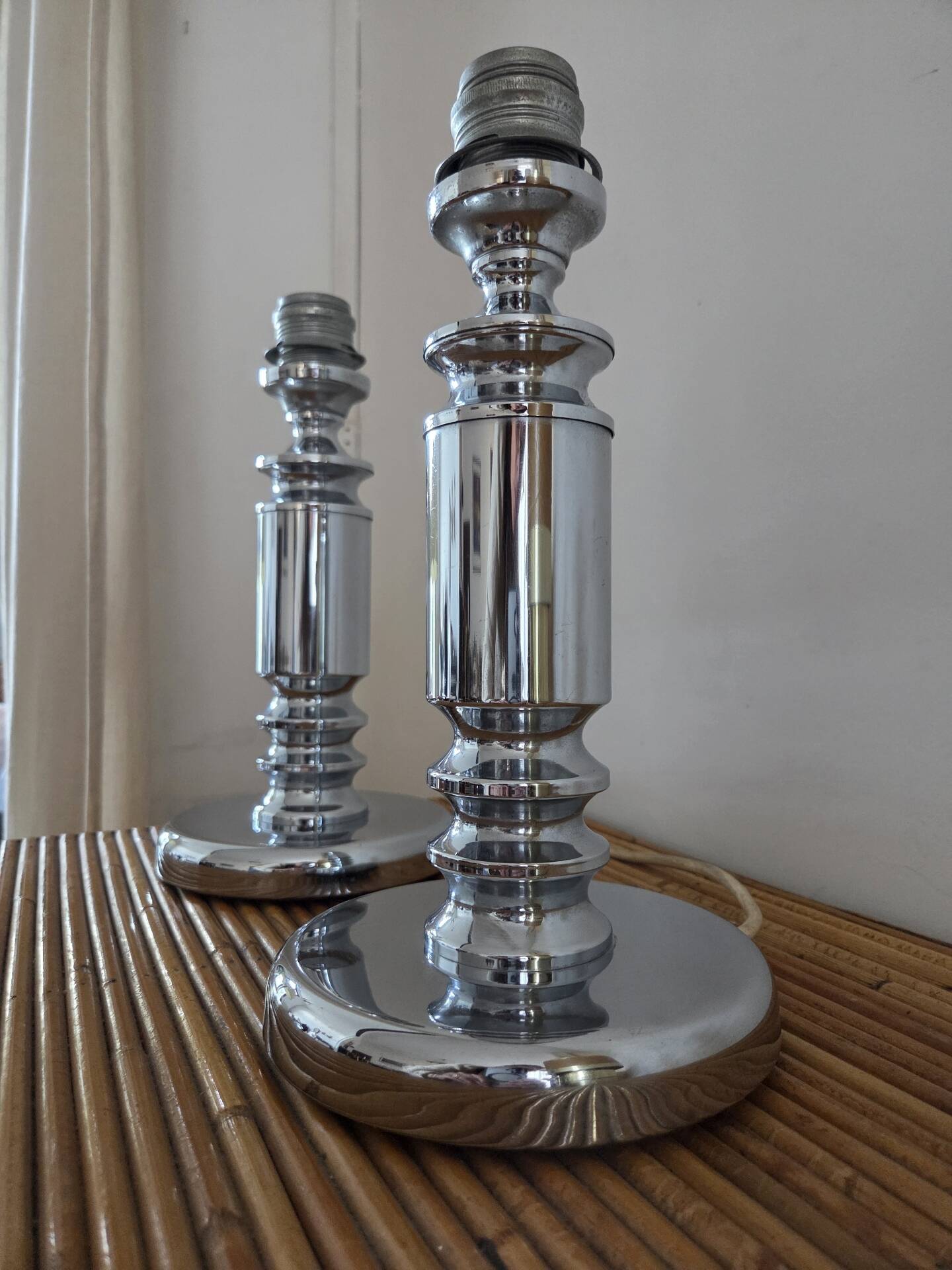 Pair of vintage chrome lamp bases
