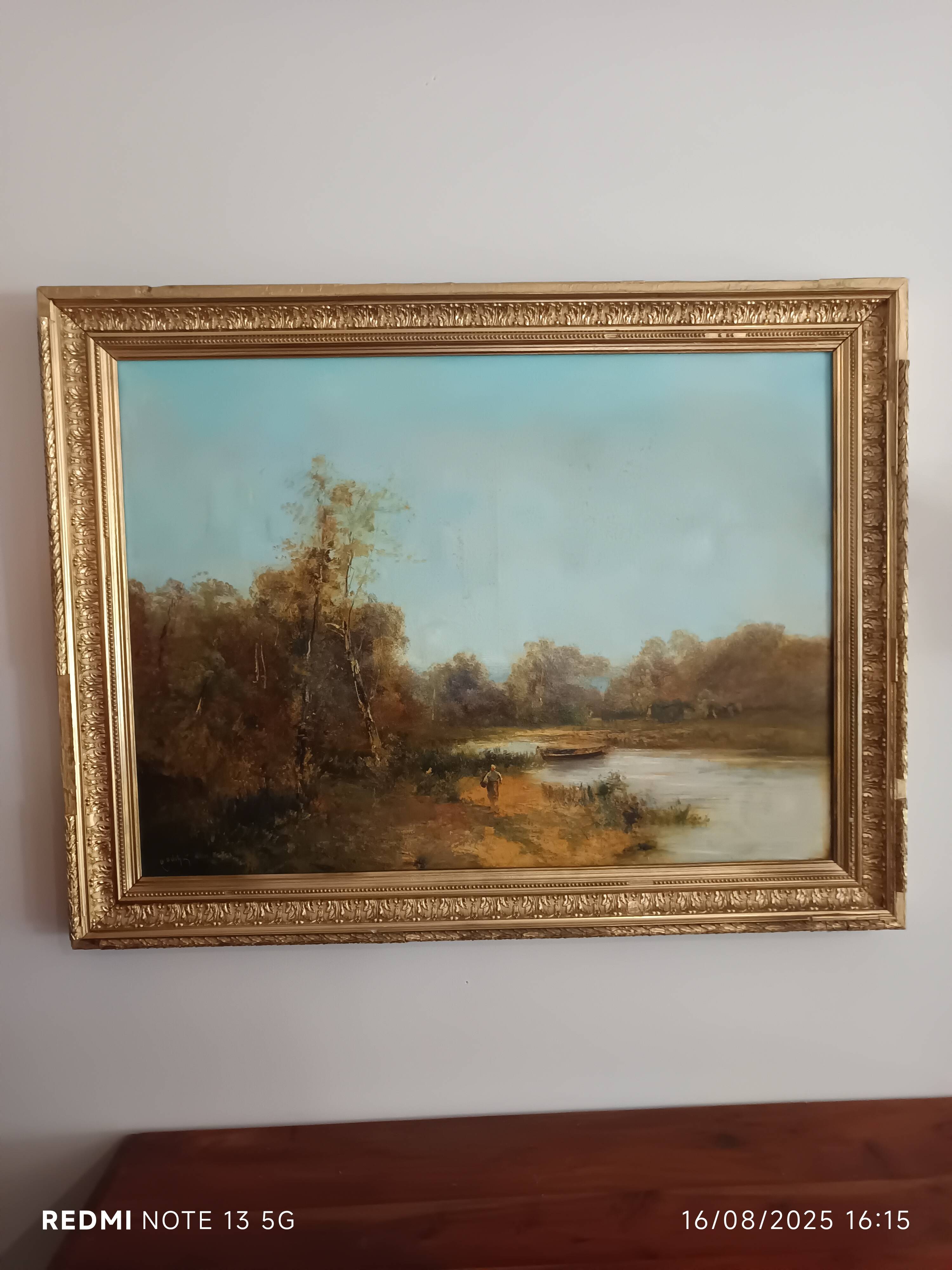 large oil on canvas signed Alfred Godchaux 19th century riverside