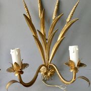 Pair of wheat spike wall lights in gilded metal, 1970s