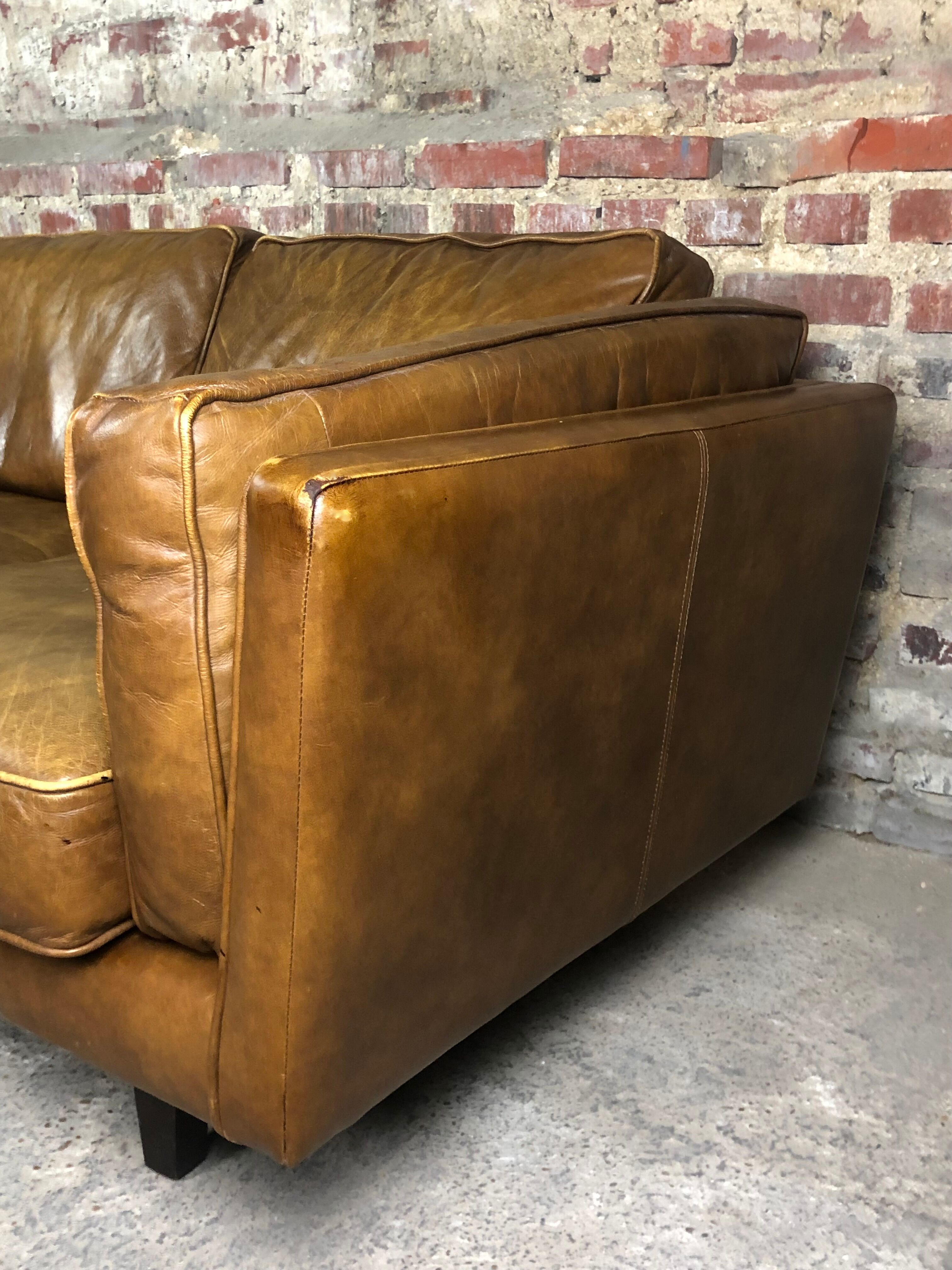 Vintage 2-seater sofa 80 S in camel leather