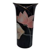 Vase vintage en porcelaine noire émaillée brillante.Yamaji