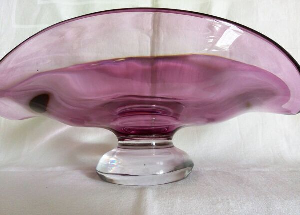 Centre de table sur pied de style Art Déco en cristal épais de Val Saint Lambert, années 1970