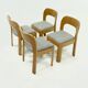 Set of 4 sculptural dining chairs in light oak, 1970s