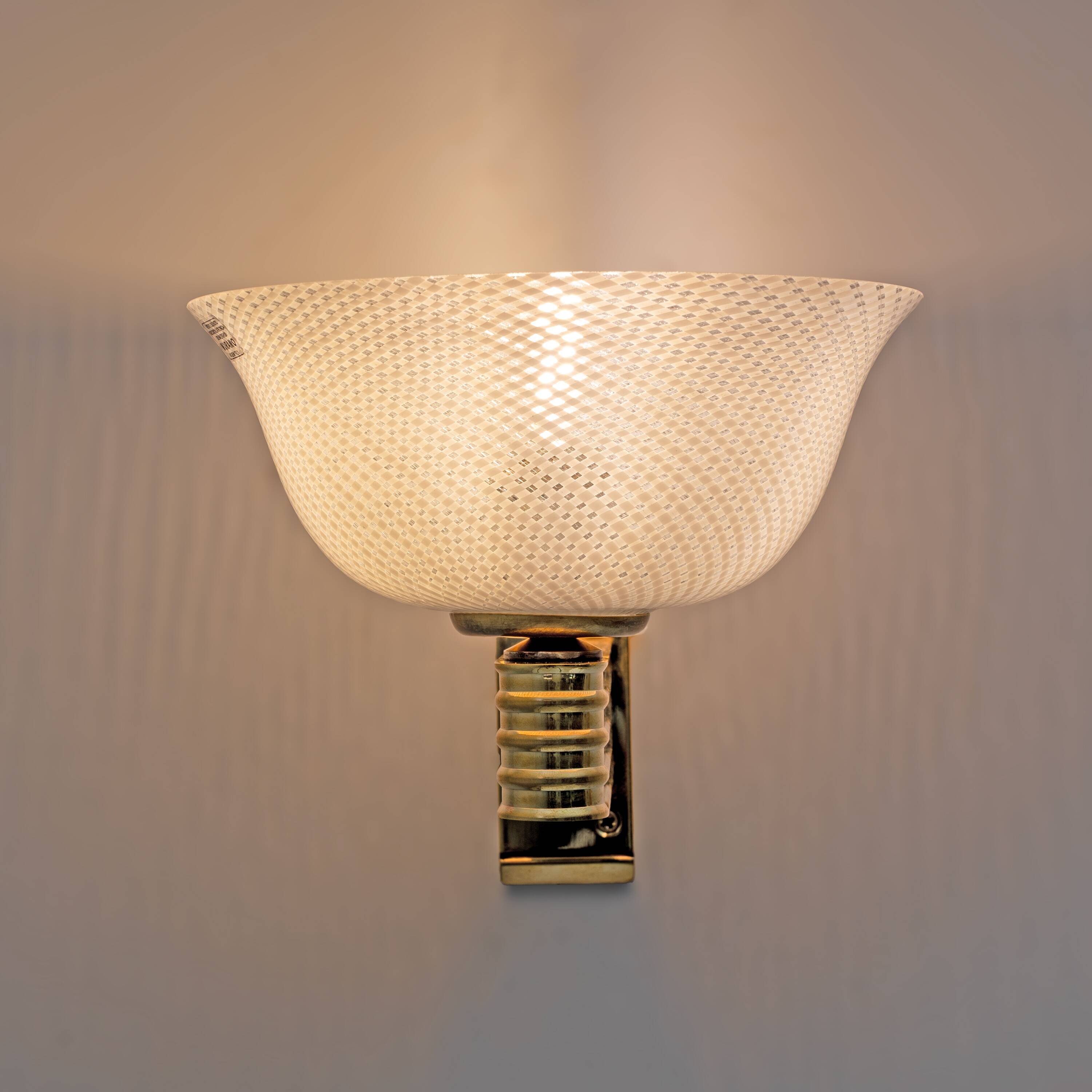 Carlo Scarpa Brass and "Reticello" Murano Glass Sconces for Venini, Pair