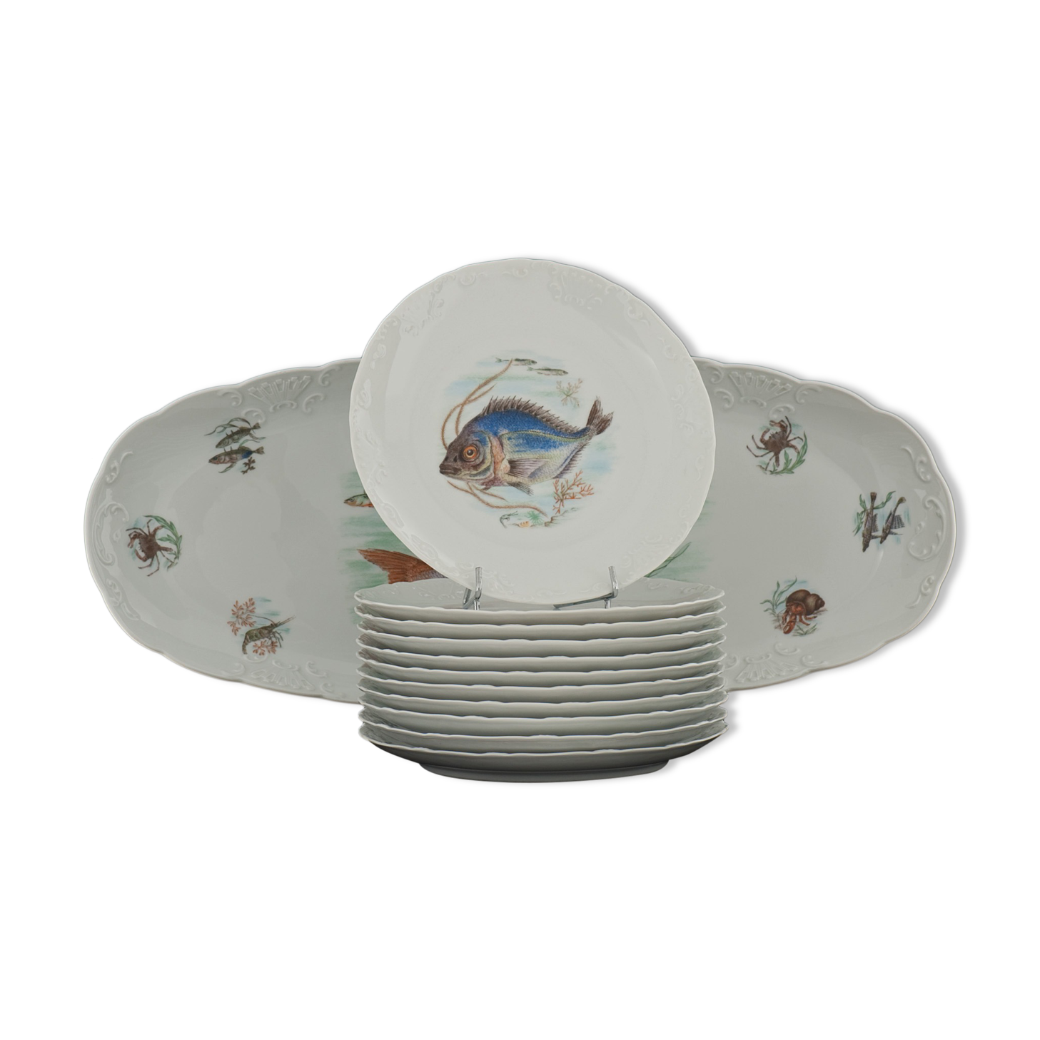 Vintage GL Limoges porcelain fish service
