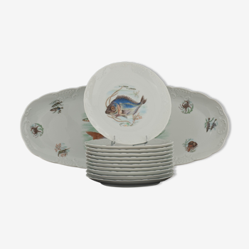 Vintage GL Limoges porcelain fish service