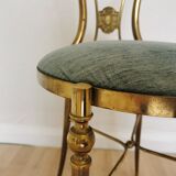 Vintage Paolo Buffa Brass Vanity Chair: Chiavari Style, Blue Fabric, 1950s