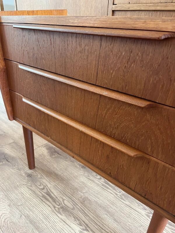 Vintage Danish teak commode with beautiful handles.