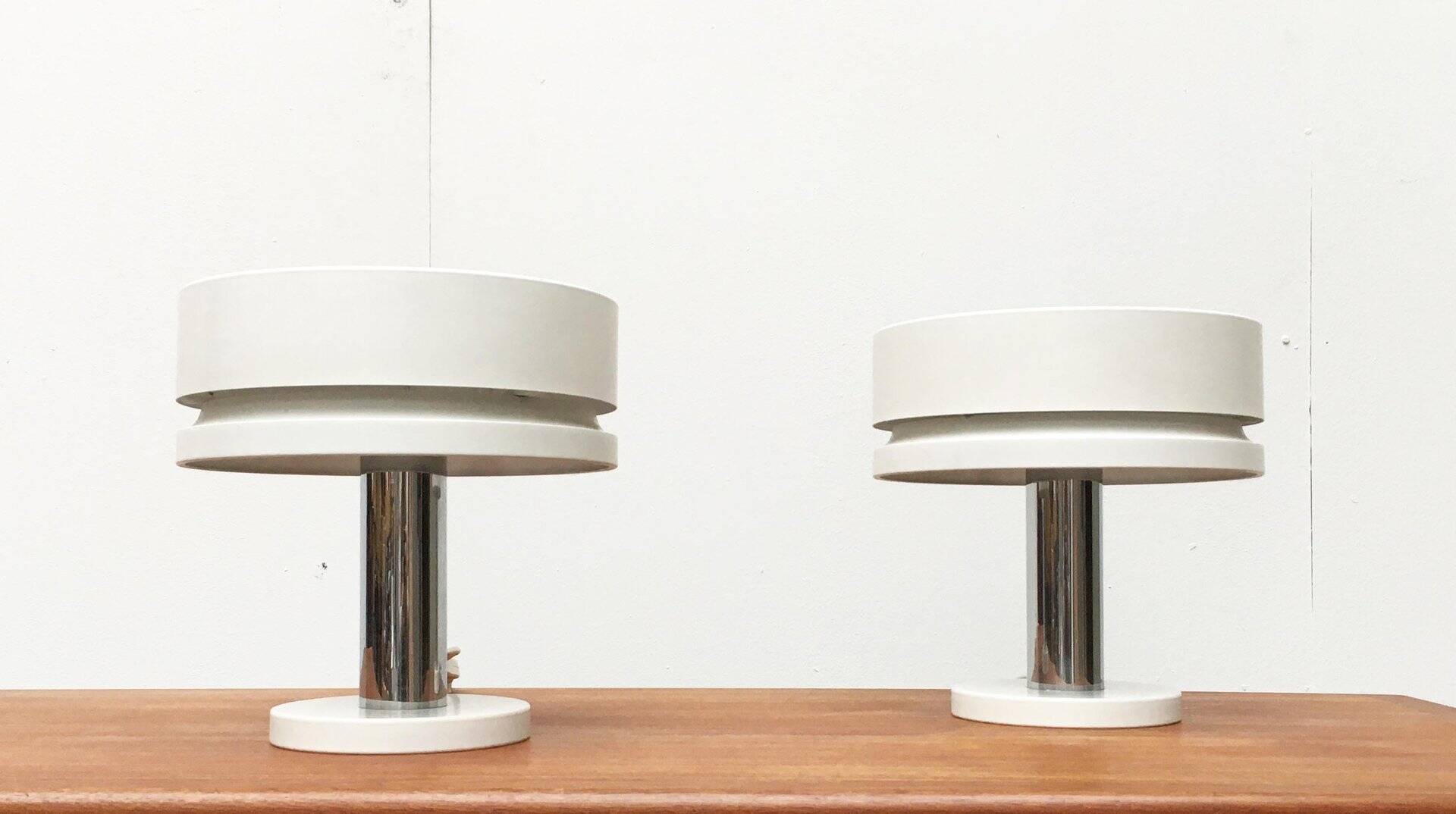 Minimalist table lamps from the German mid-century space age by Kaiser Idell / Kaiser Leuchten, 1960s, set of 2.