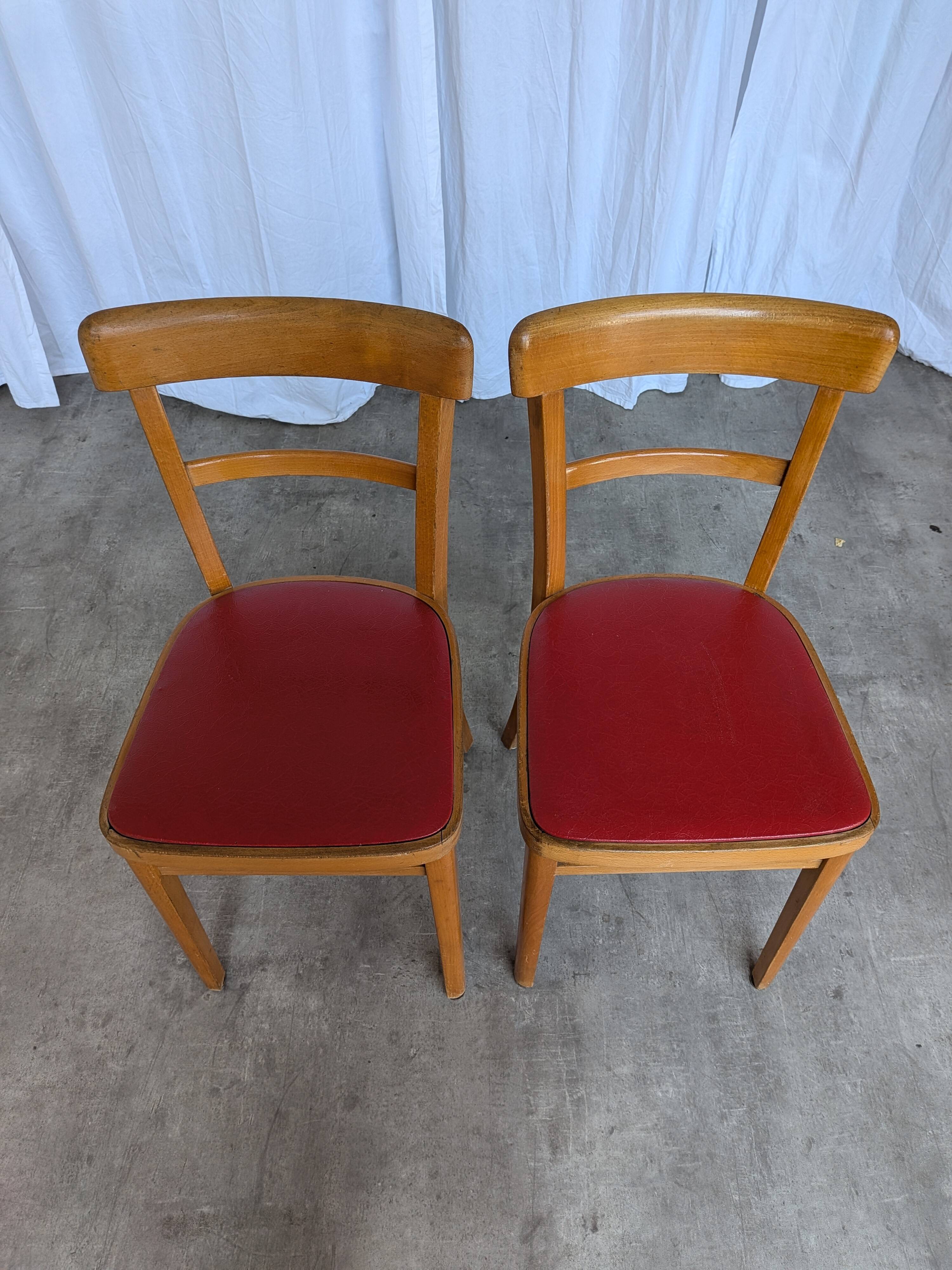 Vintage Wooden Dining Chair: Red Leather Seat, Mid-Century Modern