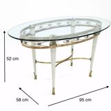 Table basse en laiton avec plateau en verre ovale dans le style de Pierluigi Colli, Italie