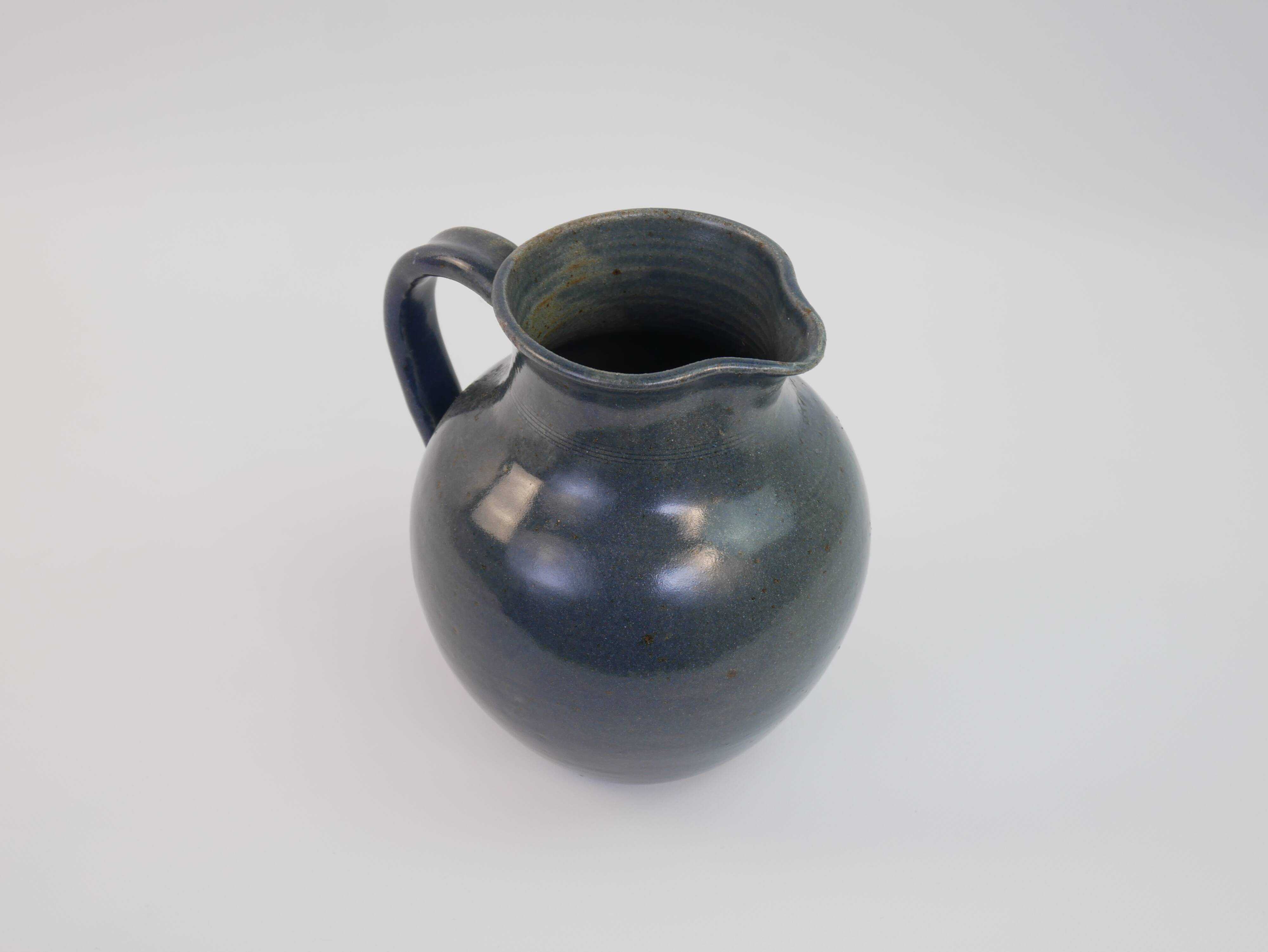 Large blue glazed stoneware pitcher Le Rivet France