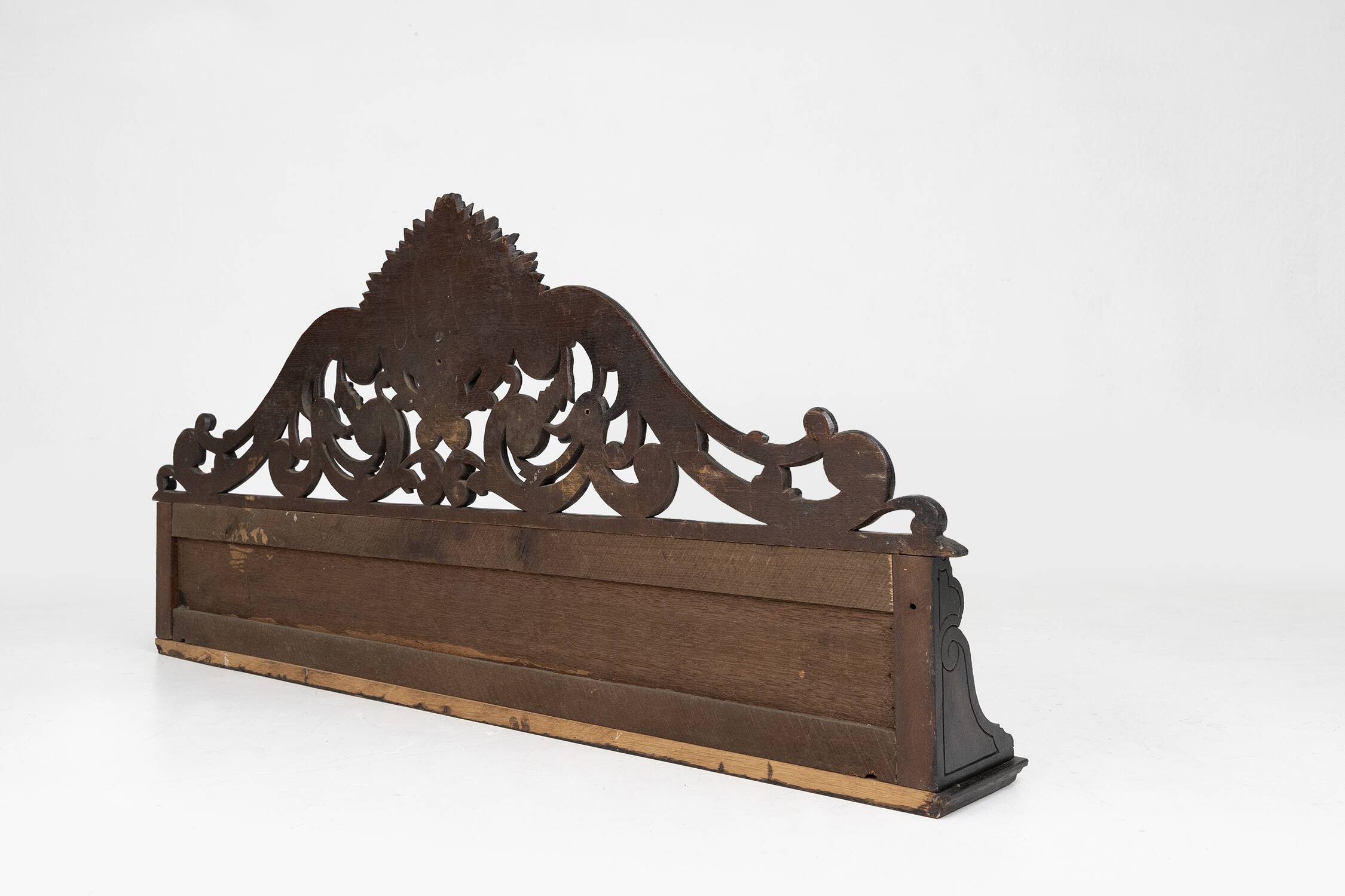 Richly carved baroque black wooden sculptured shelf, France ca. 1850