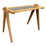 Small coffee table, wood, compass legs and mirror, vintage, 1960s