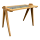 Small coffee table, wood, compass legs and mirror, vintage, 1960s