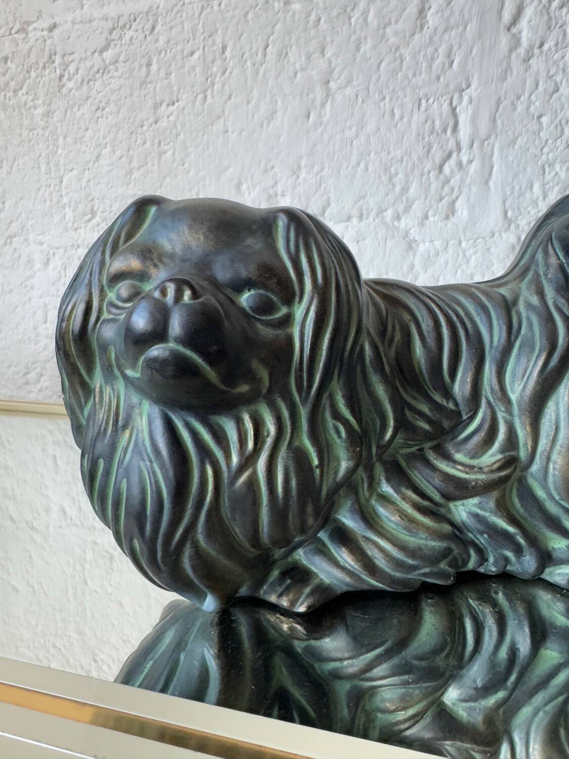 Pekingese dog, ceramic with bronze patina, 1960s