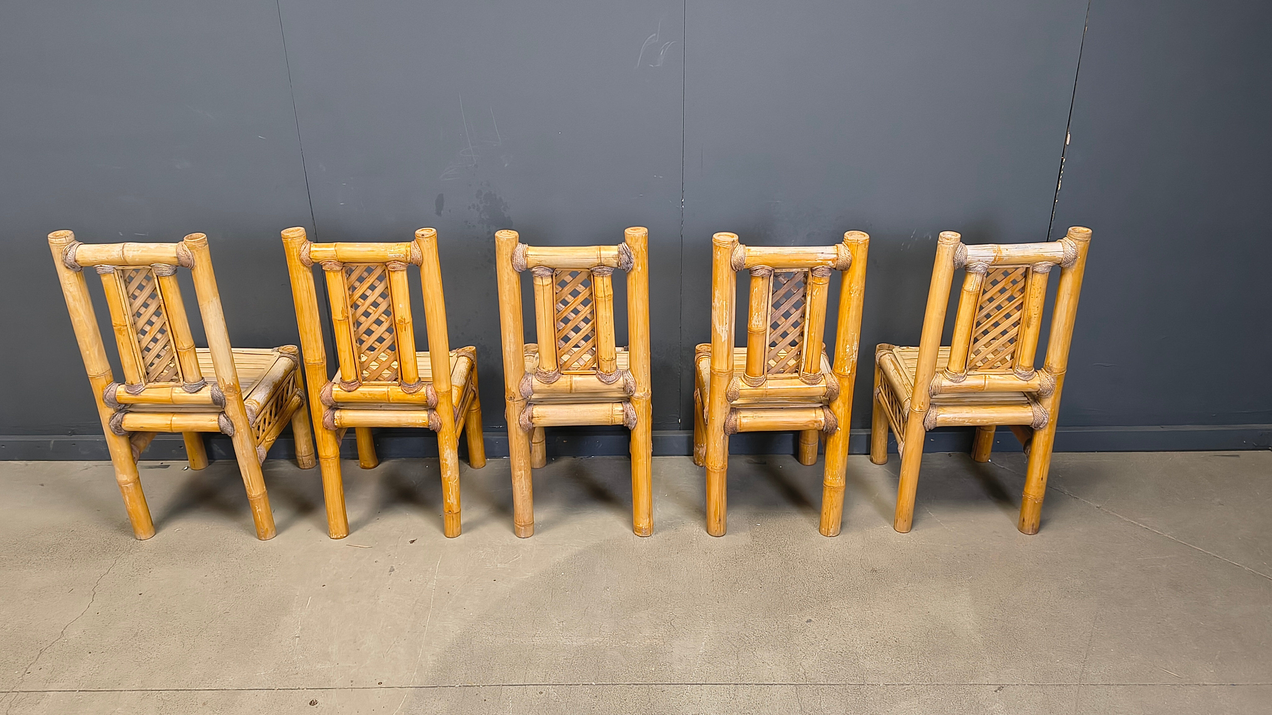 Boho chic chunky bamboo dining chairs - set of 5