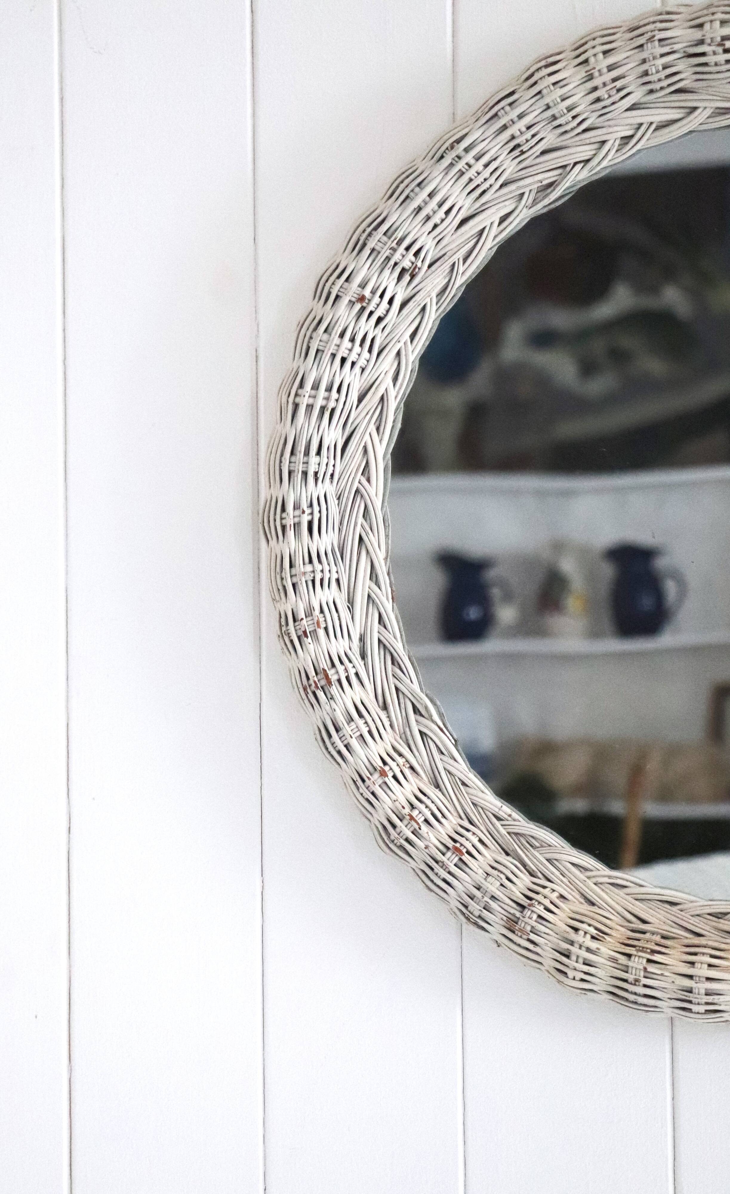 Round wicker mirror, 20th century