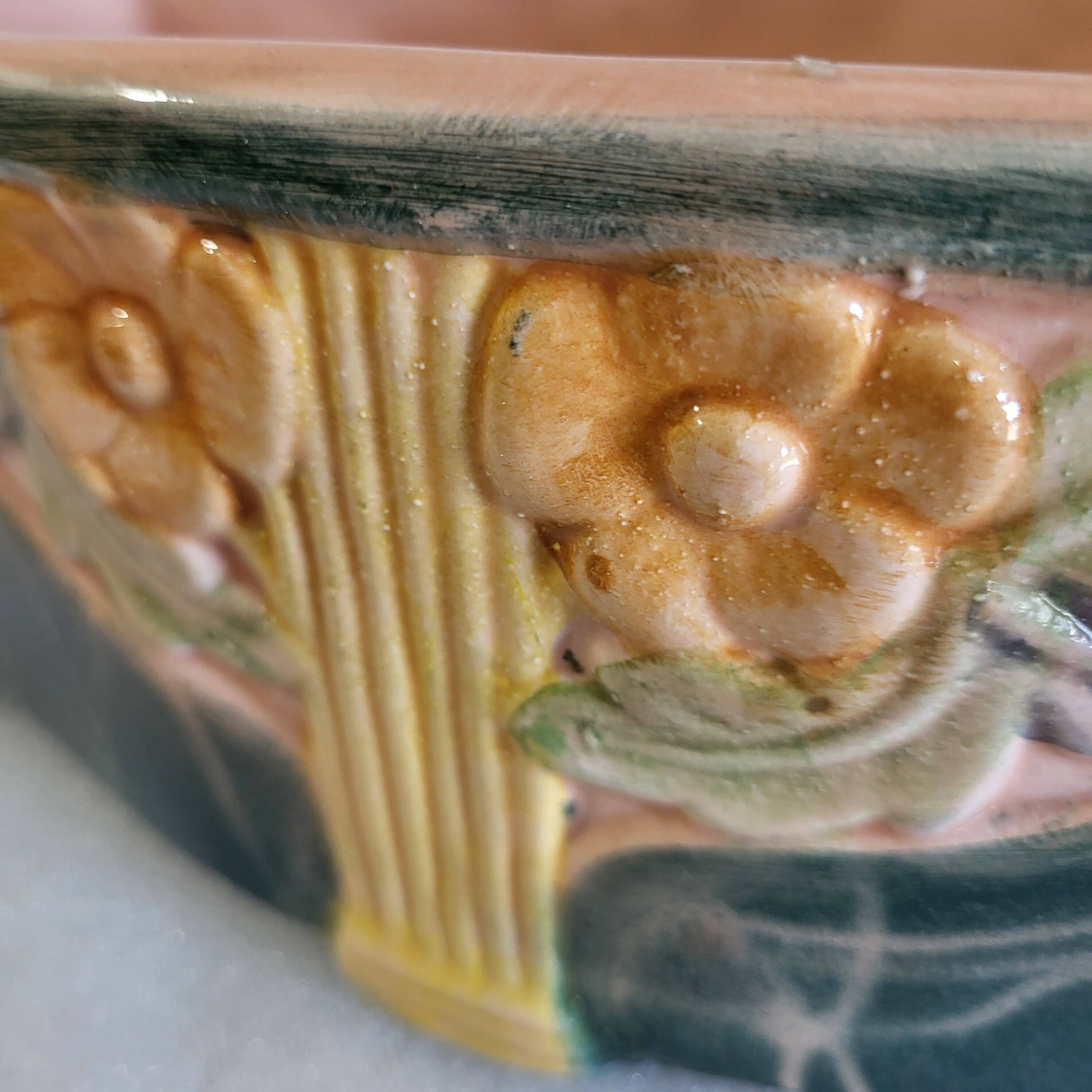 Art Deco polychrome jardinière in ceramic and slip, 1920