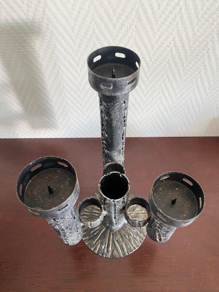 Mid-Century Modern Brutalist Iron Candleholder, Candlestick