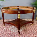 Ensemble table et chaises de style Empire français en noyer, bronze et marbre