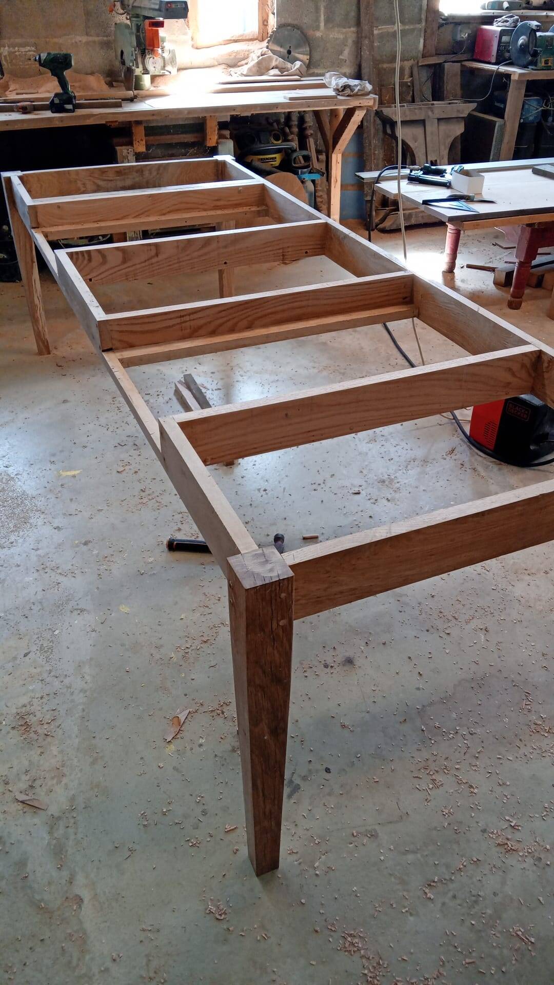 Large solid oak farmhouse table with two drawers 260 cm x 100 cm