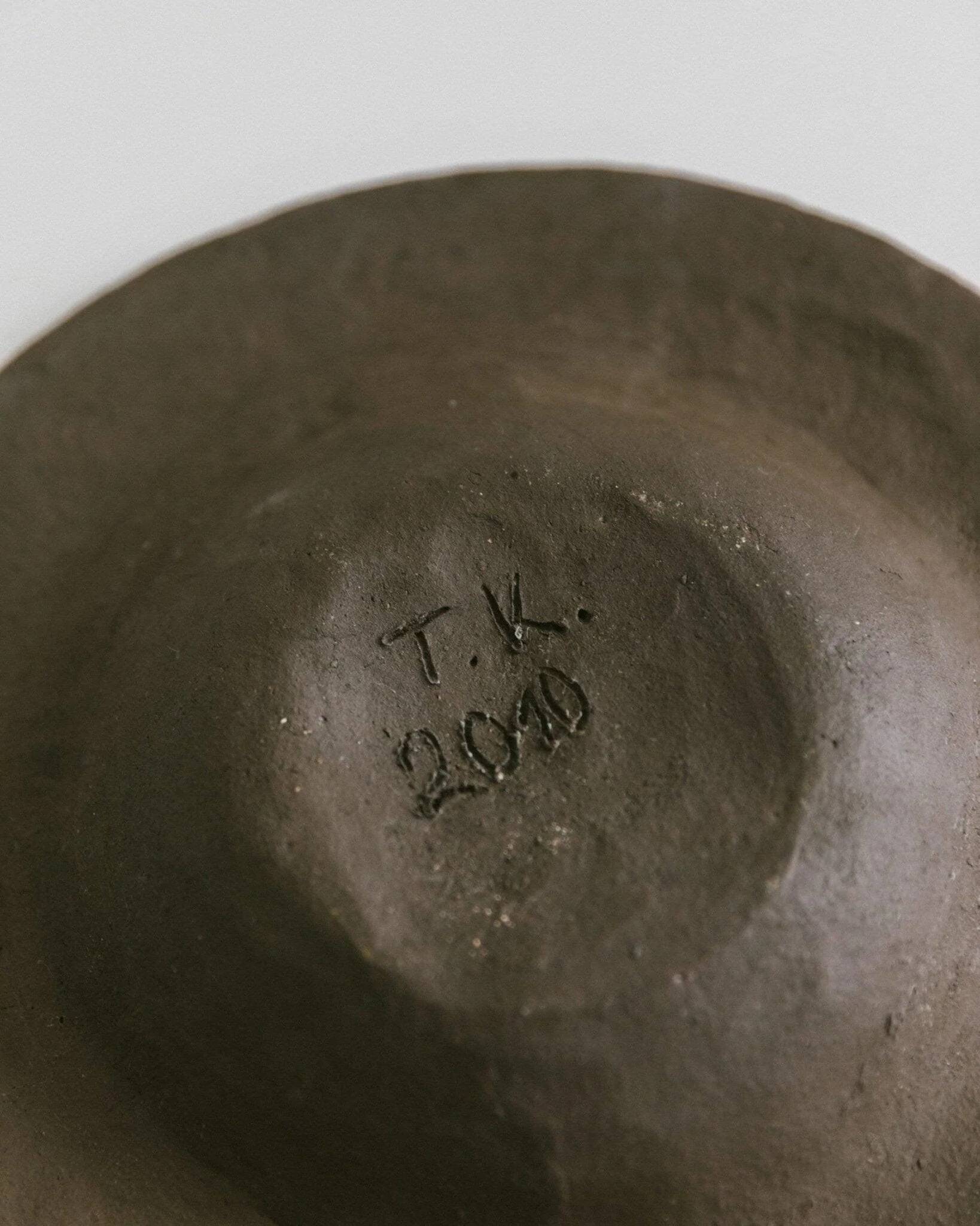 Brown Stoneware Bowl with Red Glaze Streaks, Partially Glazed-Vintage Italian Studio Ceramic, 1970s