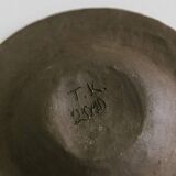 Brown Stoneware Bowl with Red Glaze Streaks, Partially Glazed-Vintage Italian Studio Ceramic, 1970s