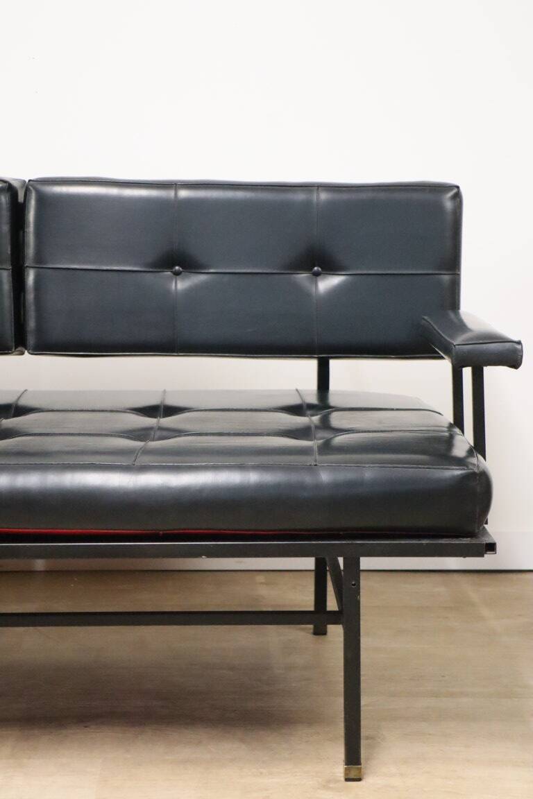Vintage "Daybed" sofa bench in metal and imitation leather, 1950