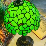 Vintage Tiffany Inspiration Lamp and Green Shade | Green Foliage Shade