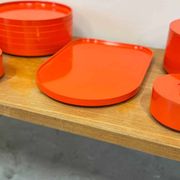 Vintage "Max" orange plastic dinnerware set 1964